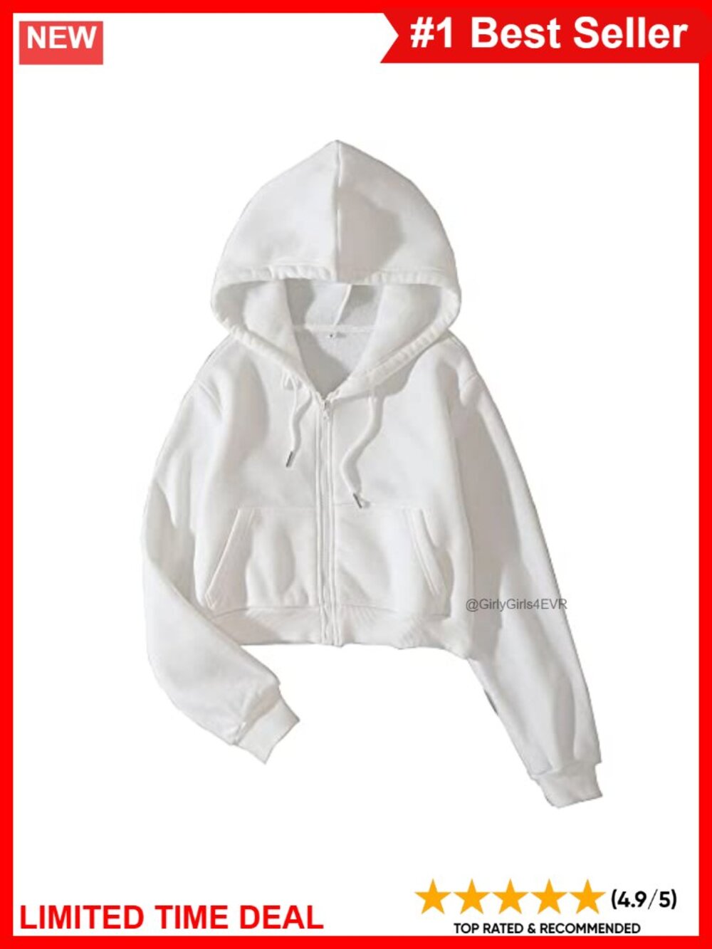 Fleece Full Zip Cropped Hoodie Sweatshirt Long Sleeve Drawstring Hooded Crop
